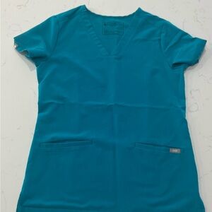 Figs Casma Women's V-Neck Short Sleeve Top in Teal